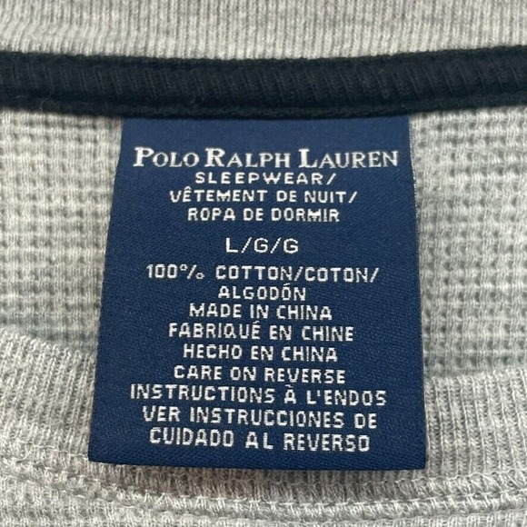 Polo Ralph Lauren Shirt Mens Large Gray Sleepwear Thermal Waffle Knit Pony Crew - Picture 3 of 10